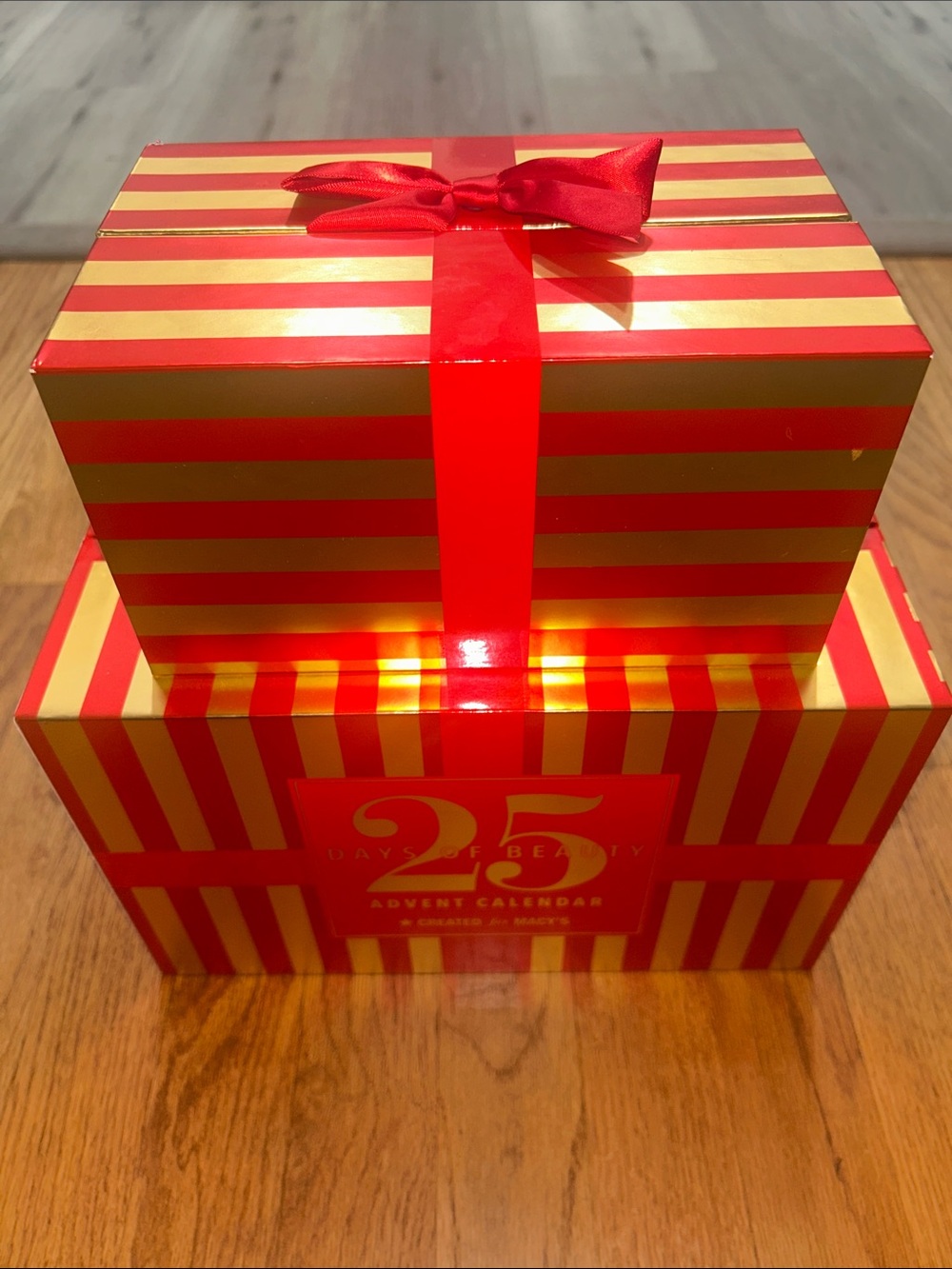 Macy's Red and Gold Striped Gift Box Set